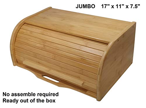 Large bread box bread basket wooden box storage boxes kitchen counter organizer wooden storage box bread storage. roll top breadbox. bread boxes for kitchen countertop. Bamboo wooden boxes. (Natural) - Thumbnail 4
