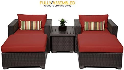 Ottoman - Sofa - Chair - Table - Oasis by bOutdoors Comfortable 5 Piece Outdoor Wicker Patio Furniture Set 05a - Terracotta