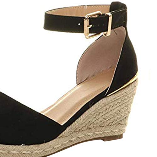 Women High Wedges Sandals,❤️ FAPIZI Ladies Summer Espadrille Heel Platform Wedge Sandals Ankle Buckle Closed Toe Shoes Black - Thumbnail 3