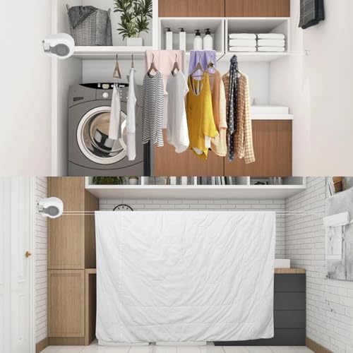 Retractable Clothesline 2 Ropes, 26 m (2 x 13 m) Heavy Duty and Adjustable Rope Extendable Clotheslines for Outdoor and Indoor, Clothing, Towels and Bed Linen
