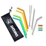 Reusable Straws with Case, 4PCS Stainless Steel Straws & 4PCS Silicone Straws for 30 oz&20 oz Tumblers, Straws Drinking Reusable Fits RTIC&YETI Cups with 2 Brushes Bonus 4 Silicone Tips
