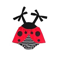 LXXIASHI Newborn Infant Baby Girls Costume Sleeveless Ladybug Striped Romper Onesies Summer Sunsuit Outfit Red