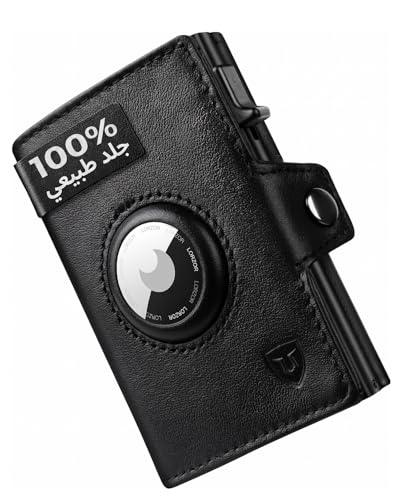 LORZOR Men's Slim Genuine Leather AirTag Wallet, Smart Card Holder Wallet with RFID Blocking & Slide Ejection, Holds 10 Cards with Zipper Coin Pocket, Premium Gift for Husband, Father (NapaBlack)
