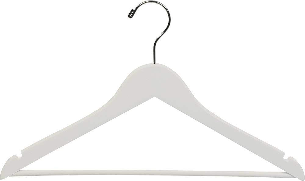 The Great American Hanger Company White Wood Suit Hanger w/Solid Wood Bar, Box of 100 Space Saving 17 Inch Flat Wooden Hangers w/Chrome Swivel Hook & Notches for Shirt Dress or Pants