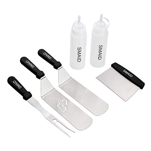 SMAID Grill Set - 6 Piece BBQ Tools - Heavy Duty Stainless Steel Professional Grade Grill Griddle BBQ Tool Kit Barbecue Grilling Utensils - Accessories for Spatula Chopper Scrapper and Bottles Fork