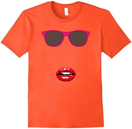 Mens Sexy Lips Ready For  Beach With Sunglasses Graphic T-Shirt Medium Orange