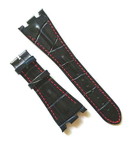 28mm navy leather red stitching watch band strap oem style for ap…