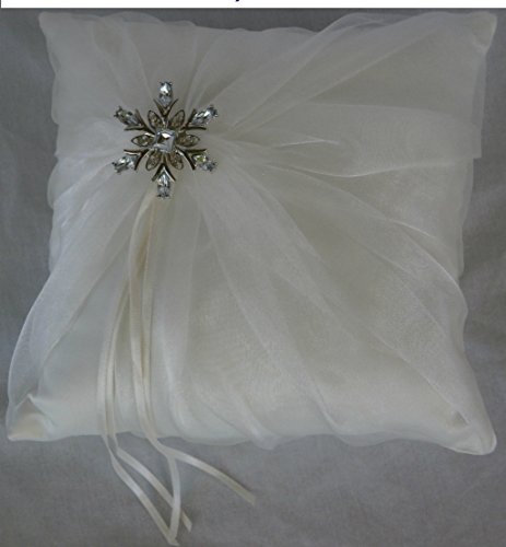 White Winter Snowflake Wedding Theme Ring Bearer Pillow Adorned