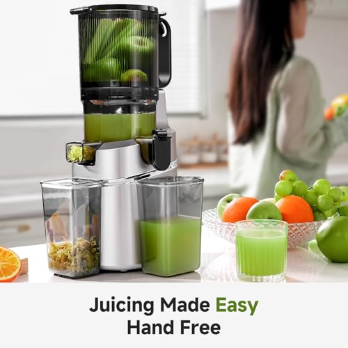 AMZCHEF Automatic Cold Press Juicer Machines 250W Liberate Your Hands -135MM Opening and 2L Capacity Slow Juicers for Whole Fruit and Vegetable