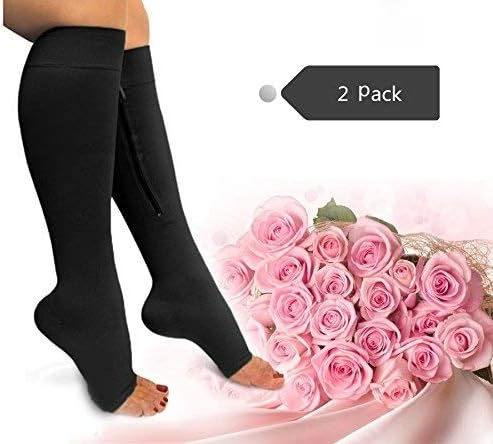 Zipper Compression Socks Toe Open for Varicose Veins and Edema , Unisex Zipper Design Easy to Wear (2 pack)