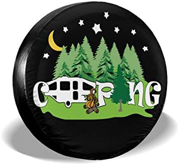CENSIHER Spare Tire Cover Polyester Happy Camper Waterproof Dust-Proof Universal Spare Wheel Tire Cover Fit for Jeep,Trailer, RV, SUV and Many Vehicle 14" 15" 16" 17"