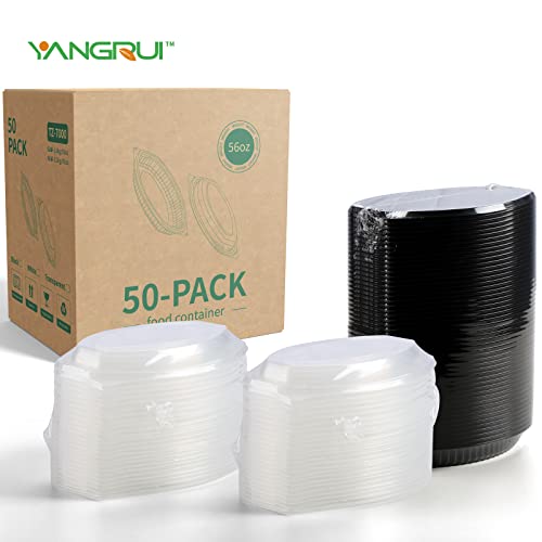 YANGRUI Small Take Out Containers, Shrink Wrap 50 Pack 12oz Leak Proof