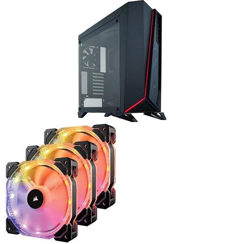 Corsair Carbide Series SPEC-OMEGA Mid-Tower Tempered Glass Gaming Case Black (CC-9011121-WW) and Corsair CO-9050067-WW  HD Series, HD120 RGB LED, 120mm High Performance RGB LED PWM three fans with controller