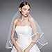 PRETTY SEE Wedding Veil Bridal Tulle Veils with Comb and Lace Ribbon Edge White