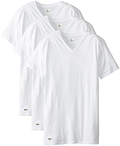 Lacoste Men's 3-Pack Essentials Cotton V-Neck T-Shirt, White, Medium