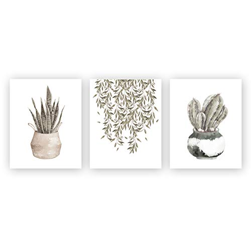 Unframed Abstract Potted Art Poster Modern Style Cactus Art Print,Set of 3（8''x10''） Leaves Wall Art Canvas Painting for Living Room Decor,Housewarming Gift - Thumbnail 6