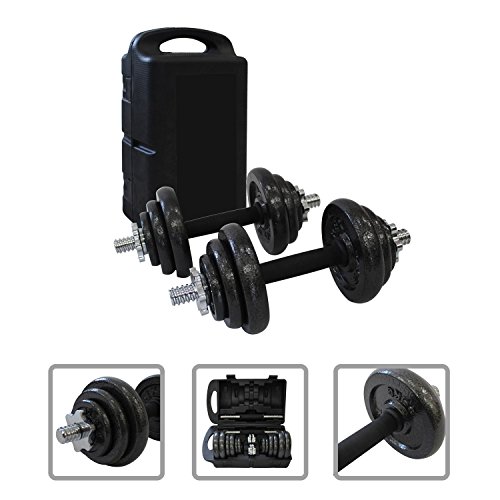Todeco-Juego-de-Mancuernas-Juego-de-Pesas-Ajustable-Material-de-la-barra-Acero-cromado-Material-de-la-manija-Goma-natural-Negro-20-kg-Hierro-fundido-con-estuche-negro