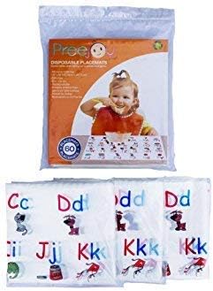 Preejoy Disposable Placemats Table Topper 60 Mats (3 Bags of 20) for Children, Kids, Toddlers and Babies. BPA Free, Eco-Friendly and Biodegradable. Protect from Germs. Easy to Use and Keep Tidy.