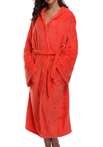 1stmall Fleece Robe, Long Hooded Bathrobe for Women's with Soft Velvet Bathrobe