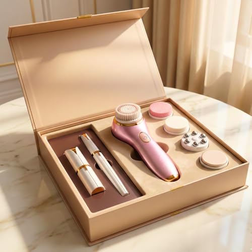 Kit 3 peças Depilador Facial Feminino, Batom Depilador Facial + Caneta Depilador Sobrancelha e Escova de limpeza facial 5 em 1, Removedor de Pelos com Alta Precisão, Depilador Elétrico Recarregável, Portátil