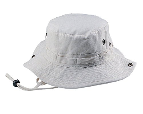 Wholesale Washed Cotton Fishing Hunting Hiking Outdoor Bucket Hat w/ Chin Cord (Nature, Size M) - 21250