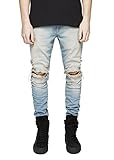 Men's Biker Skinny Distressed Ripped Slim Washed Denim Jeans