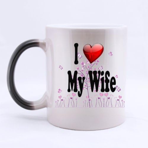 Valentine's Day Gift Cute Design "I Love My Wife" (Twin Side) Magic Surprise Color Changing Mug Morphing Coffee/Tea Mug (11 Oz)