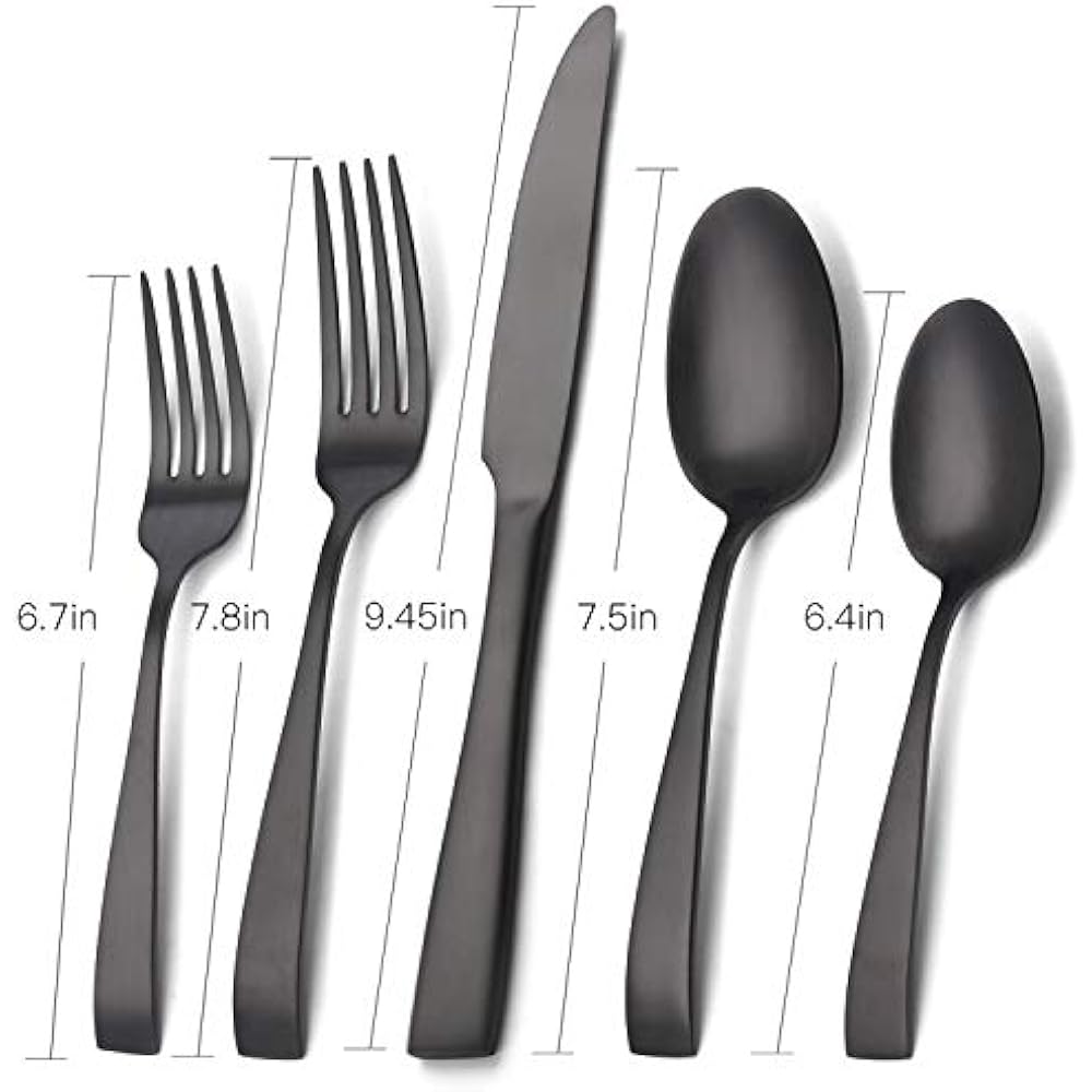 Matte Flatware Sets Black Silverware Set, 20Piece Stainless Steel
