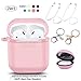 LKDEPO 7 in 1 Accessories Set Compatible Airpods Case [Include Protective Silicone Case Cover/Ear Hook/Keychain/Strap/Travel Coin Bag] (Pink)