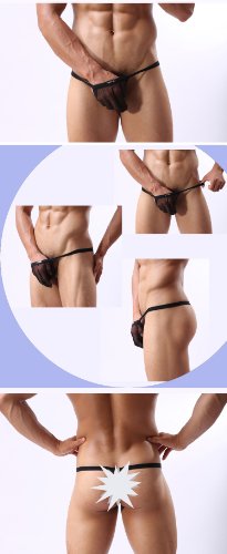 Valentine's Day Gift, Men's Sexy See Through Mesh Bikinis T-Back Underwear Bulge Pouch Thong G-string (XL waist size 34-36 inches, Black)