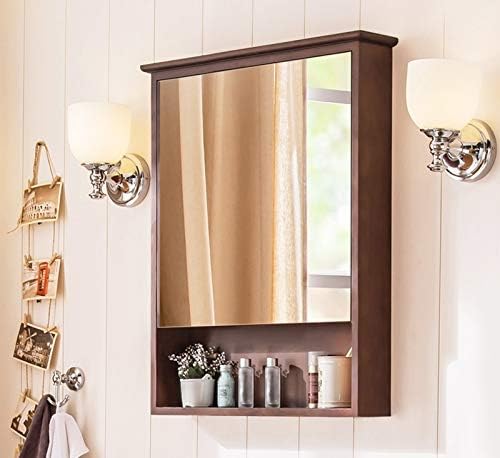 Hemfv Storage Cabinets Mirrored Bathroom Cabinet Wall Mount Storage Cabinet With Single Double Door Bathroom Medicine Cabinet Color Brown Size 60x85cm Amazon Co Uk Kitchen Home