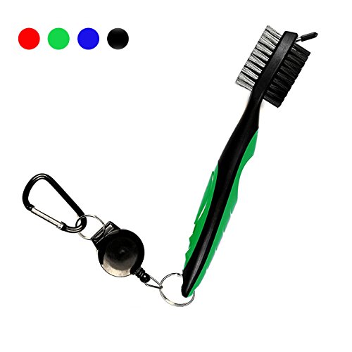 Hsxfl Golf Club Brush with Groove Cleaning Spike,2 Ft Retractable Cord and Clip.Lightweight and Stylish, Ergonomic Design, Golf Accessories Easily Attaches to Golf Bag (Green) - Thumbnail 4
