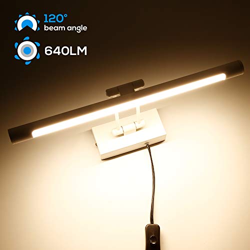 LEONLITE LED Picture Light, Full Metal Artwork Lamp with Swivel Lamp Head, Versatile Plug-n-Play & Hardwire, 3000K Warm White, 8W (50W Equivalent), 640Lm, White Finish