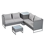 Outsunny 4pc Modern Sectional Patio Furniture Conversation Set - Grey