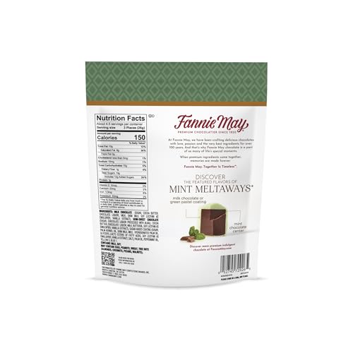 FANNIE MAY, PREMIUM MILK CHOCOLATE CANDY, MINT MELTAWAYS, 4.2 OZ BAG