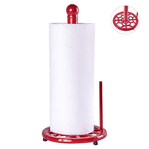 JOGREFUL Decorative Paper Towel Holder Stand, Vintage Cast Iron Roll Paper Towel Stand, Easy One-Handed Tear for Kitchen Countertop Bathroom Home Decor-Red