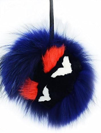 eShion Real Raccon Fur Monster Keychain with Gold Plated Key Ring for Handbag Cell Phone Ornament(Dark Blue)