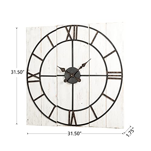glitzhome 32" Large Wall Clock Farmhouse Black White Wall Clocks with