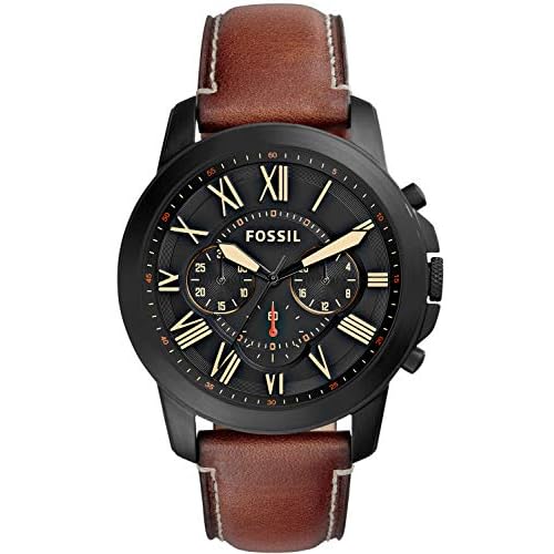 fossil men's grant stainless steel and leather chronograph quartz watch
