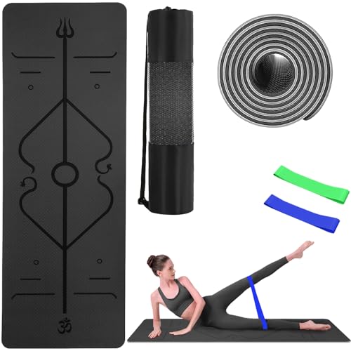 KIROGILY Tapete Yoga Antideslizante 6mm, Tapete para Ejercicio Portátil 183x61cm, Colchoneta Yoga con Bolsa y Correa, Doble Cara para Yoga, Pilates y Gimnasia en Casa