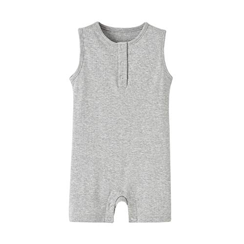 Teach Leanbh Baby Romper Cotton Sleeveless Button Down One Piece Linen Jumpsuit Coverall 3-24 Months (Light Grey, 3-6 Months)