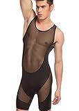 Barsty Men's Slim Stretch Mesh Lingerie Bodysuit Jumpsuits Bodywear Underwear M Black
