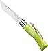 Opinel No 07 Trekking Series Stainless Steel Folding Everyday Carry Pocket Knife with Virobloc Safety Locking Ring and Leather Lace - Green Apple Beech Handle