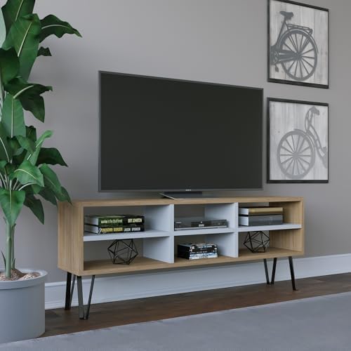 Soporte de televisión, Melamina, Roble Blanco, Talla única