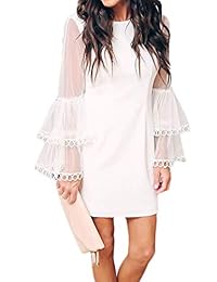 Vestido de cóctel de manga larga con cuello redondo y campana de malla para mujer