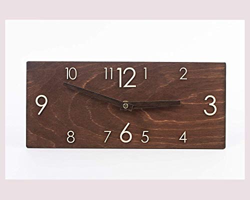 Wooden Wall Clock - Handmade Dark Brown Wall Clock - Rectangular Wall Clock - Modern Wall Clock - Scandinavian Clock - Wall Decor - Thumbnail 3
