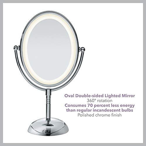 Conair Reflections DoubleSided LED Lighted Vanity Makeup Mirror, 1x/7x