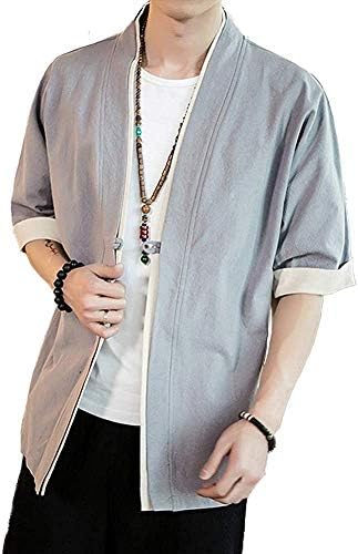 上海物語 メンズ カーディガン おしゃれ 五分袖 大きいサイズ 夏服 和式パーカー 棉麻 コート 無地 和風 羽織 甚平 シンプル トップス