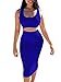 GOBLES Women's Sexy Crop Top Two Piece Outfits Bodycon Club Tank Midi Dress Royal Blue