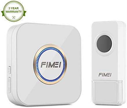 Wireless Doorbell, Fimei Chime Kit Operating at 1000ft with 1 Waterproof Push Button Transmitter LED Indicator and 1 Plug-In Receivers No Batteries Required, 52 Chimes, 4 Level Volume for Home(White)